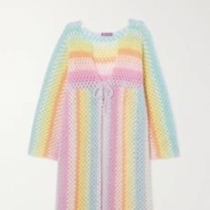 Rose Carmine Striped Crocheted Cardigan